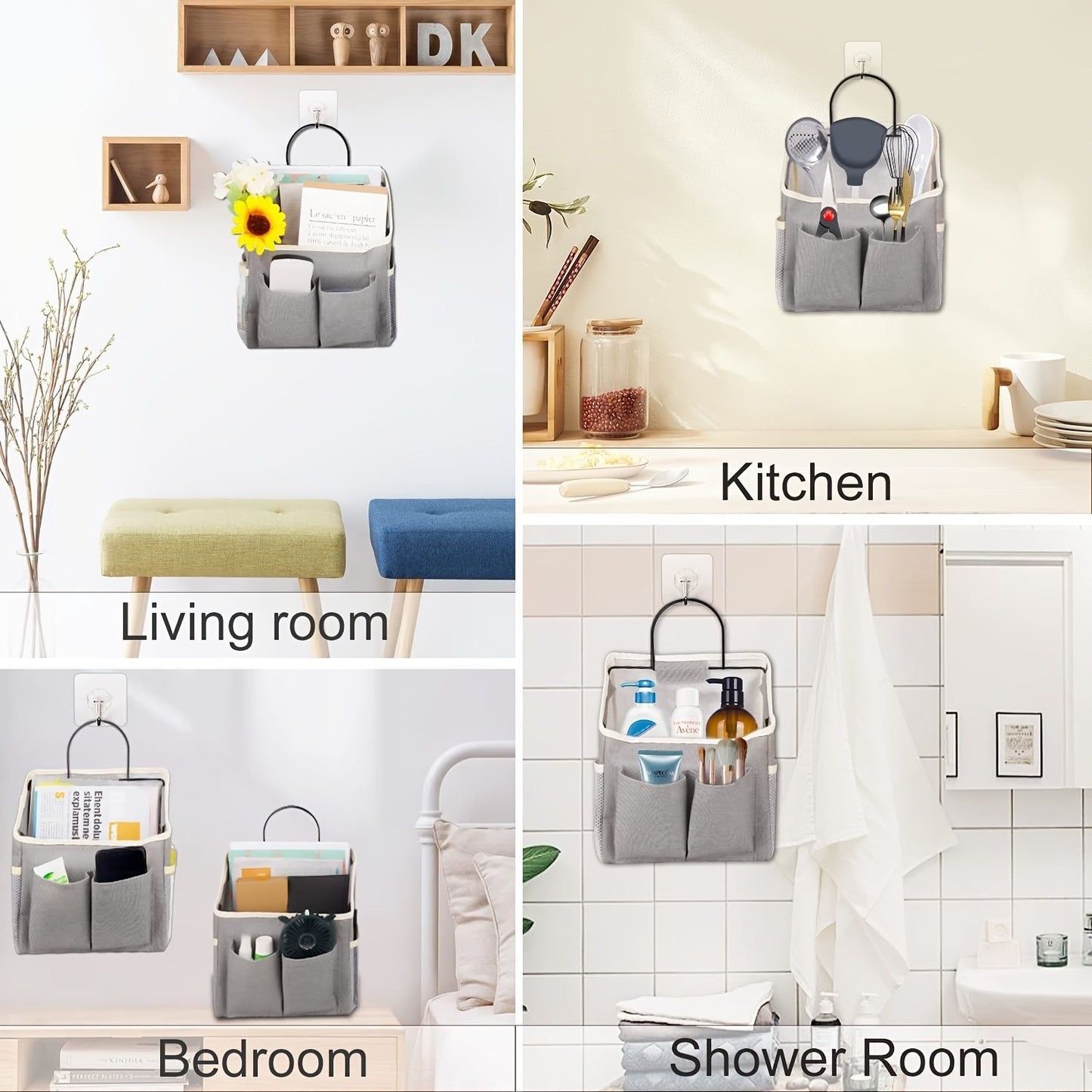 1pc Hanging Storage Bag, Wall Hanging Organiser Basket With Bathroom Pocket, Bedroom, Kitchen, Dormitory Dormitory, Essentials, RV Storage And Organization (Gray)