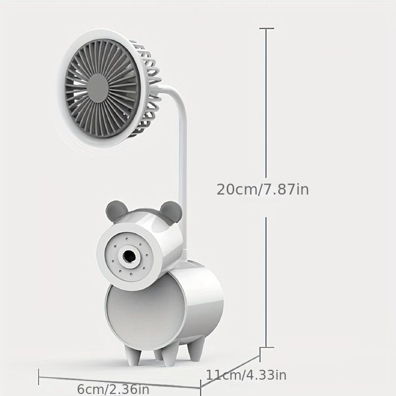 Cute Cartoon USB Fans With Pen Holder Pencil Sharpener, Rechargeable Fan For Children Business Gift