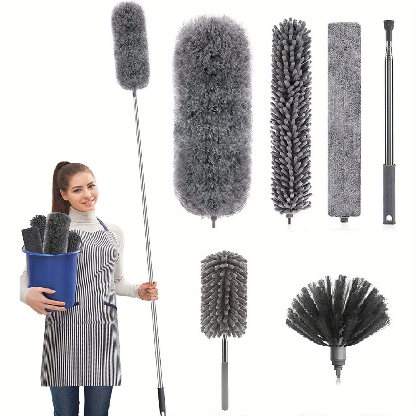 4/6pcs/set, Microfiber Duster Cleaning Kit, Extendable And Bendable Dusters With Long Extension Pole, R Washable Lightweight Dusters