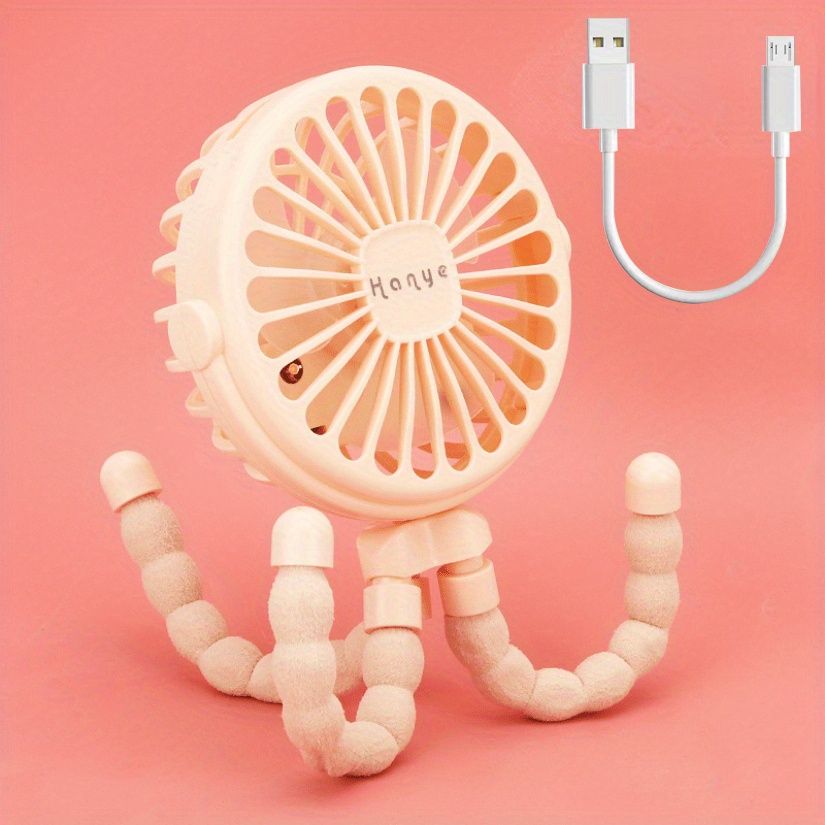 Luminous Portable Octopus Cart Fan, Outdoor Cart Fan, Infant 600 MAh USB Charging Handheld Home Electric Fan 3-speed