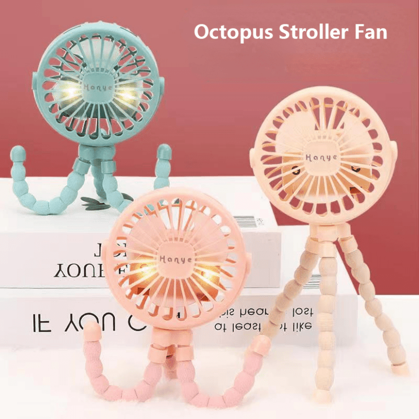 Luminous Portable Octopus Cart Fan, Outdoor Cart Fan, Infant 600 MAh USB Charging Handheld Home Electric Fan 3-speed