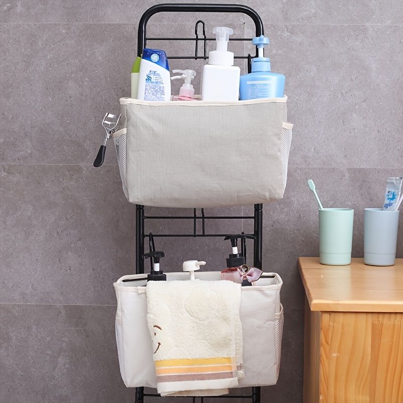 1pc Bedside Storage Bag With Pockets, Fabric Hanging Storage Organizer, Dormitory Upper And Lower Floor Storage Bag, Bedroom Storage Bag