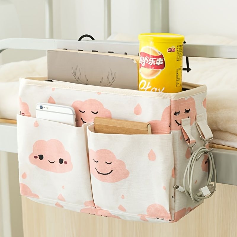 1pc Bedside Storage Bag With Pockets, Fabric Hanging Storage Organizer, Dormitory Upper And Lower Floor Storage Bag, Bedroom Storage Bag