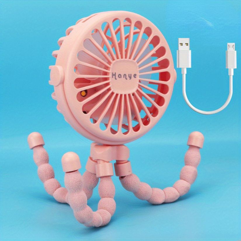 Luminous Portable Octopus Cart Fan, Outdoor Cart Fan, Infant 600 MAh USB Charging Handheld Home Electric Fan 3-speed