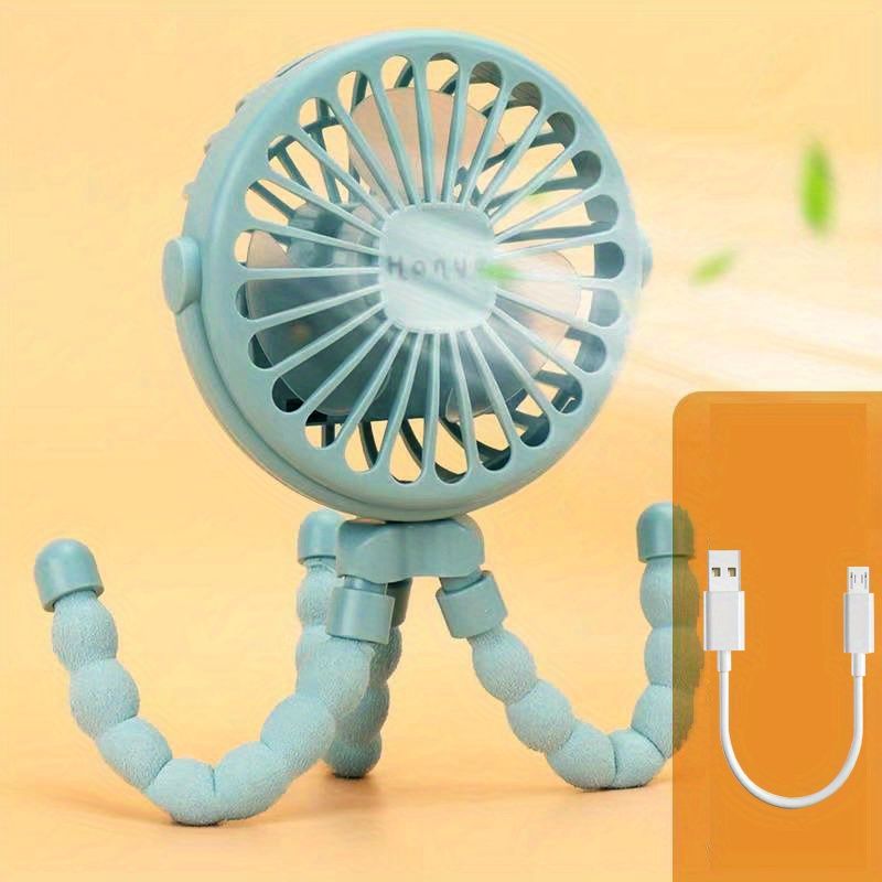 Luminous Portable Octopus Cart Fan, Outdoor Cart Fan, Infant 600 MAh USB Charging Handheld Home Electric Fan 3-speed