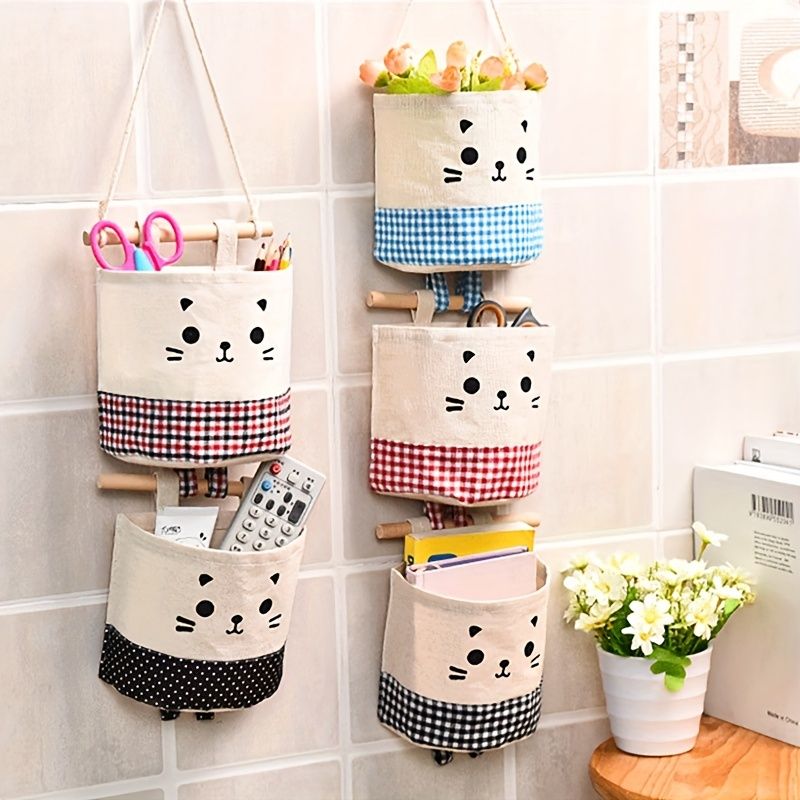 1pc Multifunctional Fabric Wardrobe Storage Hanging Bag; Cute Cartoon Wall Storage Hanging Bag; Stackable Hanging Storage Bag Behind The Door