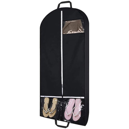 1pc Black Polyester Clothes Dust Bag; Multiple Clear Pockets Garment Organizer; Suit Cover With Side Bands; Hanging Garment Bag