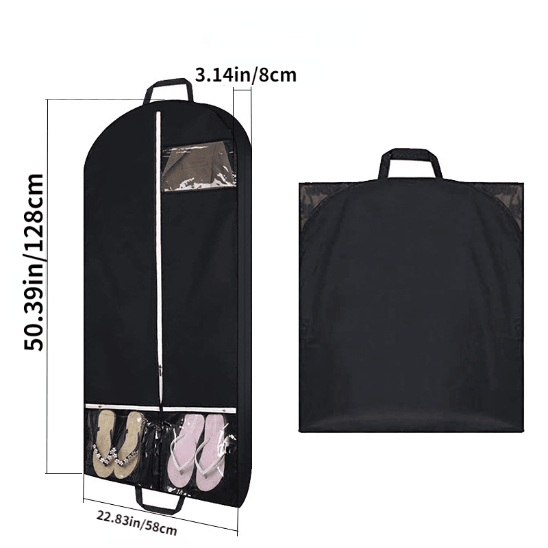 1pc Black Polyester Clothes Dust Bag; Multiple Clear Pockets Garment Organizer; Suit Cover With Side Bands; Hanging Garment Bag