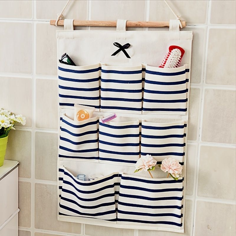 1pcs 6/8 Pockets Cotton Linen Fabric Storage Organizer; Wall-mounted Storage Bag; Dormitory Multi-purpose Sorting Storage Hanging Bag