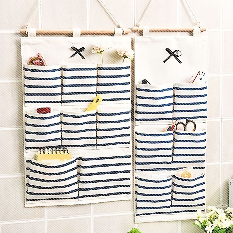 1pcs 6/8 Pockets Cotton Linen Fabric Storage Organizer; Wall-mounted Storage Bag; Dormitory Multi-purpose Sorting Storage Hanging Bag