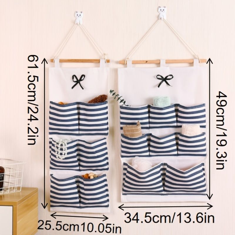 1pcs 6/8 Pockets Cotton Linen Fabric Storage Organizer; Wall-mounted Storage Bag; Dormitory Multi-purpose Sorting Storage Hanging Bag