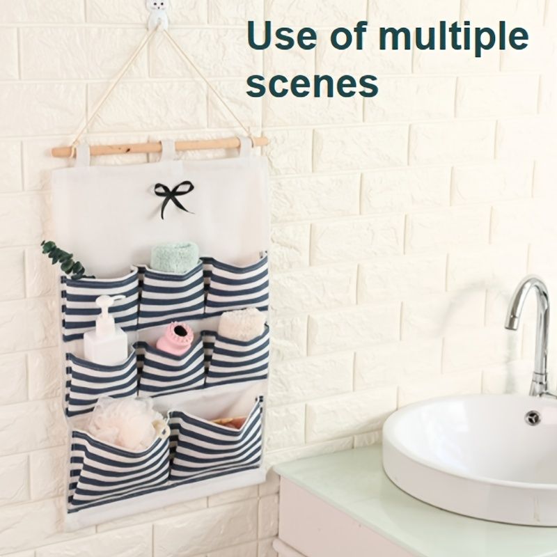 1pcs 6/8 Pockets Cotton Linen Fabric Storage Organizer; Wall-mounted Storage Bag; Dormitory Multi-purpose Sorting Storage Hanging Bag