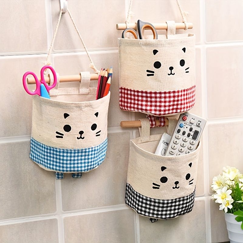 1pc Multifunctional Fabric Wardrobe Storage Hanging Bag; Cute Cartoon Wall Storage Hanging Bag; Stackable Hanging Storage Bag Behind The Door