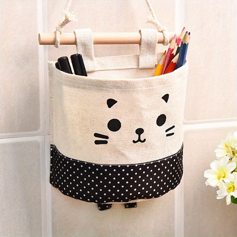 1pc Multifunctional Fabric Wardrobe Storage Hanging Bag; Cute Cartoon Wall Storage Hanging Bag; Stackable Hanging Storage Bag Behind The Door