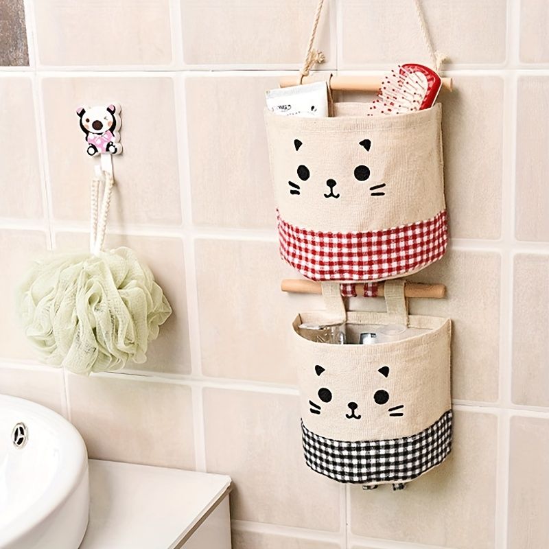 1pc Multifunctional Fabric Wardrobe Storage Hanging Bag; Cute Cartoon Wall Storage Hanging Bag; Stackable Hanging Storage Bag Behind The Door