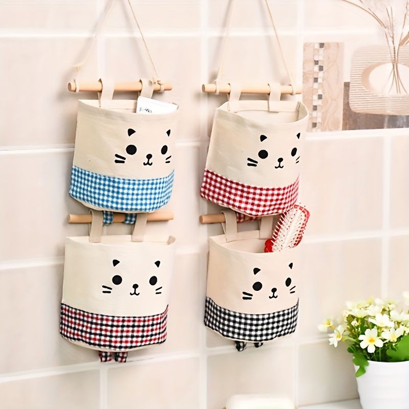 1pc Multifunctional Fabric Wardrobe Storage Hanging Bag; Cute Cartoon Wall Storage Hanging Bag; Stackable Hanging Storage Bag Behind The Door