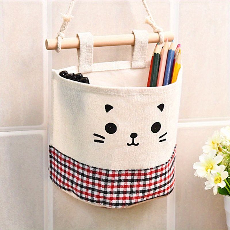 1pc Multifunctional Fabric Wardrobe Storage Hanging Bag; Cute Cartoon Wall Storage Hanging Bag; Stackable Hanging Storage Bag Behind The Door