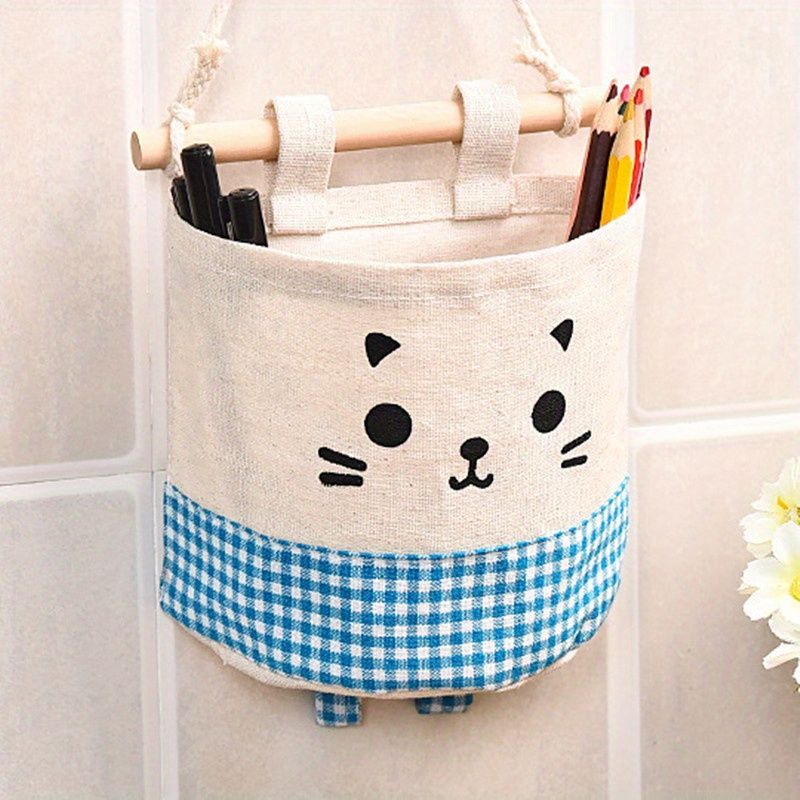 1pc Multifunctional Fabric Wardrobe Storage Hanging Bag; Cute Cartoon Wall Storage Hanging Bag; Stackable Hanging Storage Bag Behind The Door