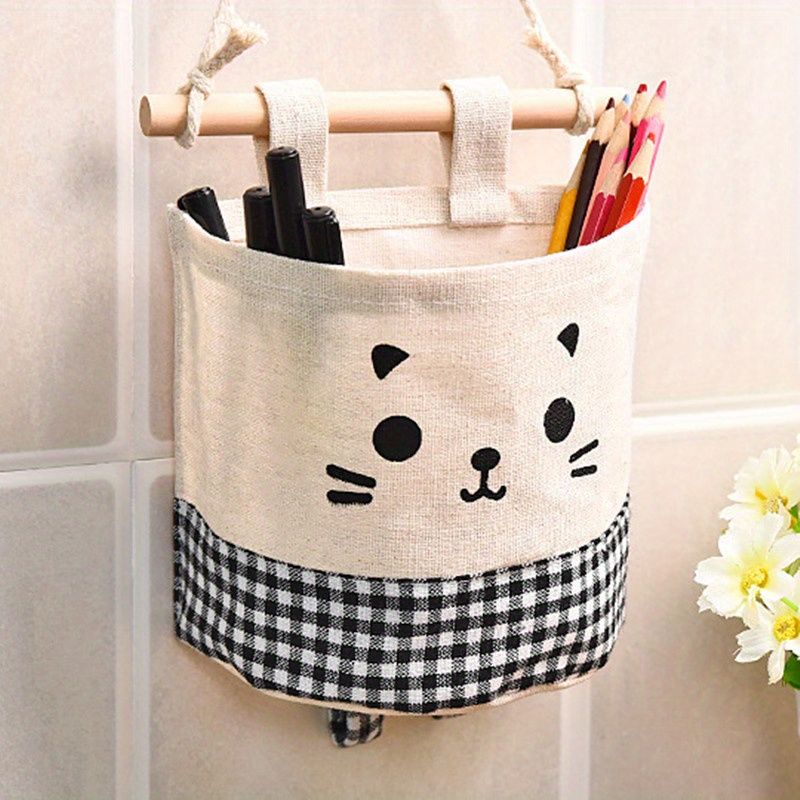 1pc Multifunctional Fabric Wardrobe Storage Hanging Bag; Cute Cartoon Wall Storage Hanging Bag; Stackable Hanging Storage Bag Behind The Door