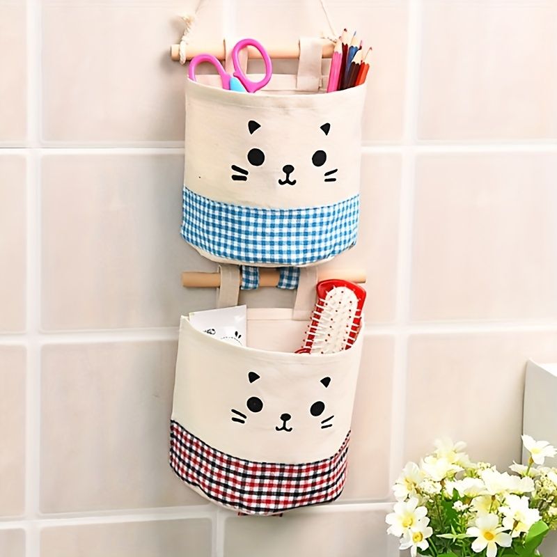 1pc Multifunctional Fabric Wardrobe Storage Hanging Bag; Cute Cartoon Wall Storage Hanging Bag; Stackable Hanging Storage Bag Behind The Door