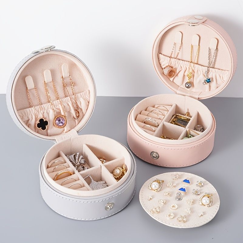 1pc; Mini Travel Jewelry Box; Travel Jewelry Case; Portable Jewelry Travel Organizer For Tangle-Free Necklaces Earrings Rings; Stud Earrings Storage Container