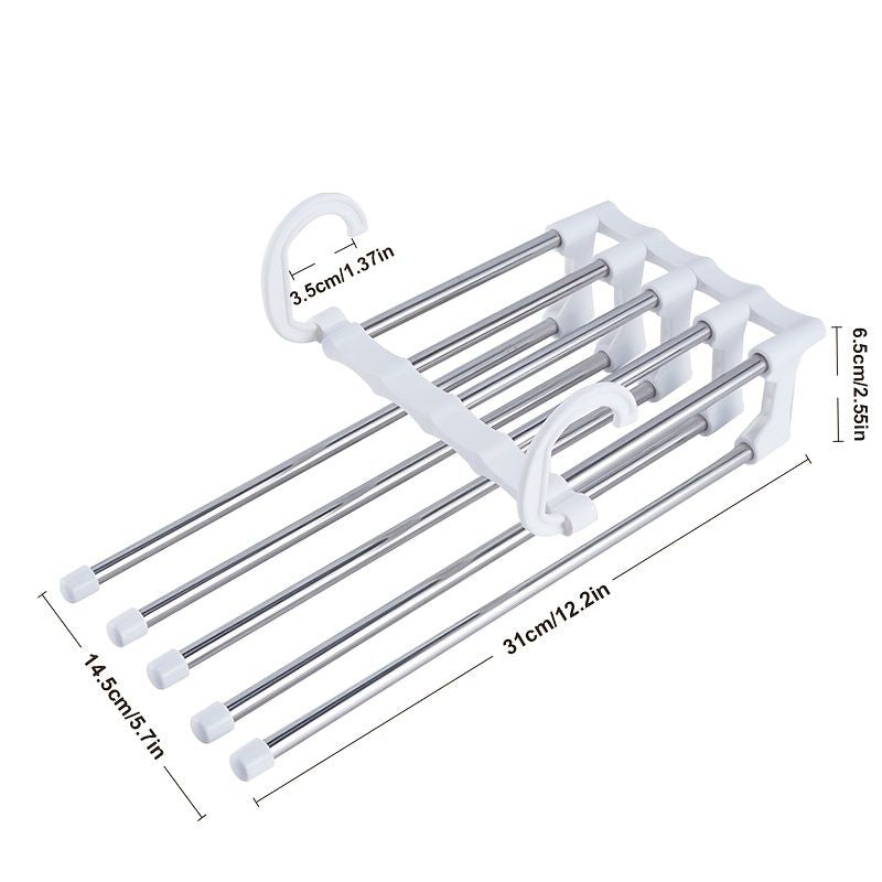 1PC Stainless Steel Multi-functional Pants Hanger; 5 In 1 Foldable Storage Rack Pants Hanger