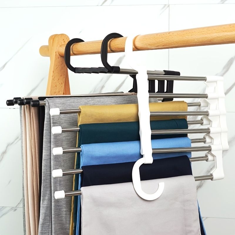 1PC Stainless Steel Multi-functional Pants Hanger; 5 In 1 Foldable Storage Rack Pants Hanger