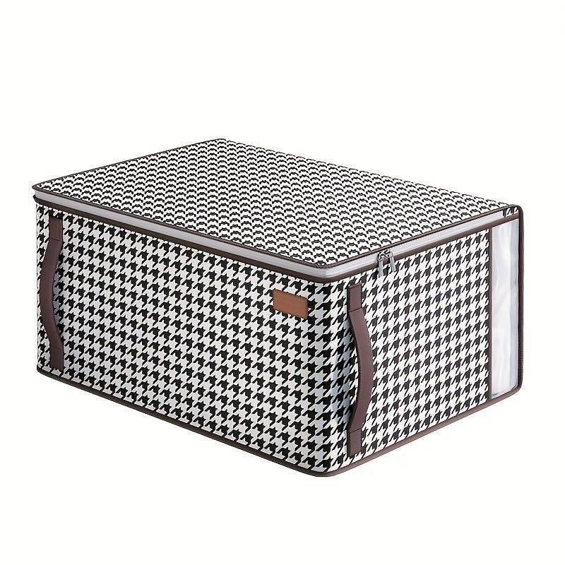 Large Capacity Houndstooth Storage Bag; Zipper Dustproof Organizer For Closet; Reusable Bag