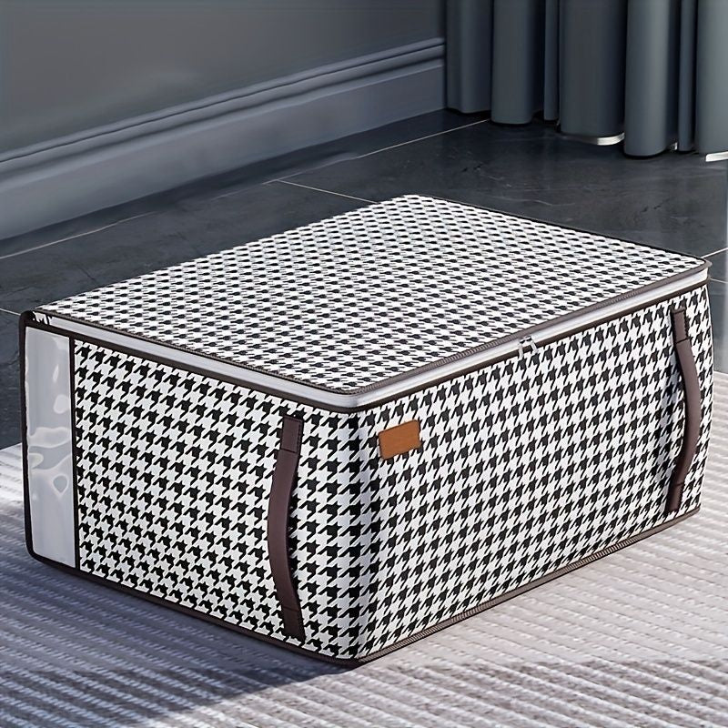 Large Capacity Houndstooth Storage Bag; Zipper Dustproof Organizer For Closet; Reusable Bag