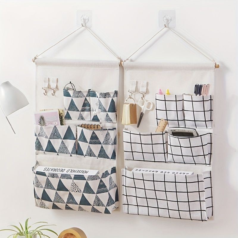 1pc Fabric Storage Bag; Hanging Bag; Over The Door Organizer With 5 Pockets; Wall-mounted Bedside Storage Bag; Student Dormitory Storage Artifact