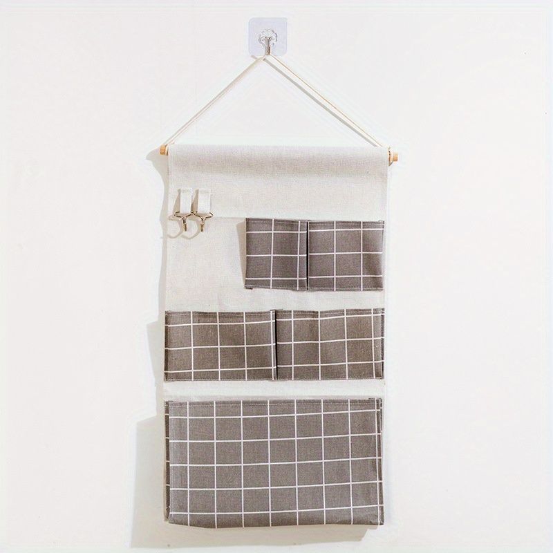 1pc Fabric Storage Bag; Hanging Bag; Over The Door Organizer With 5 Pockets; Wall-mounted Bedside Storage Bag; Student Dormitory Storage Artifact