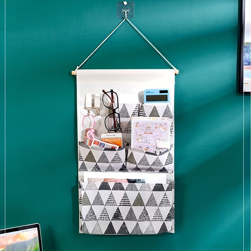 1pc Fabric Storage Bag; Hanging Bag; Over The Door Organizer With 5 Pockets; Wall-mounted Bedside Storage Bag; Student Dormitory Storage Artifact