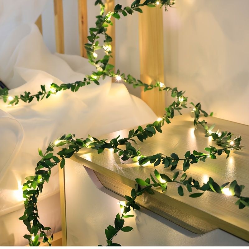 6.56ft/9.84ft/16.4ft LED Green Rattan; Copper Wire Light String; DIY Simulation Garland; Wedding Festival Decoration Flashing Light String