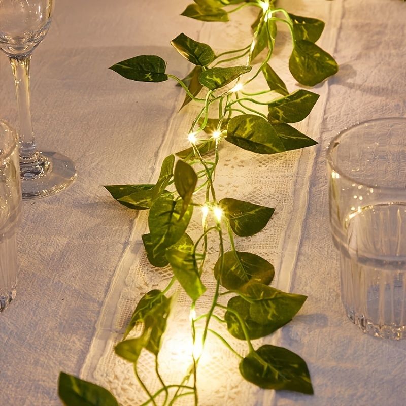 1 Roll Of Artificial Ivy Leaf Plants With LED String Lights (86.6''); Green Vine Garland Hanging Lights For Wall Party Wedding Room Home Kitchen Indoor & Outdoor Decoration