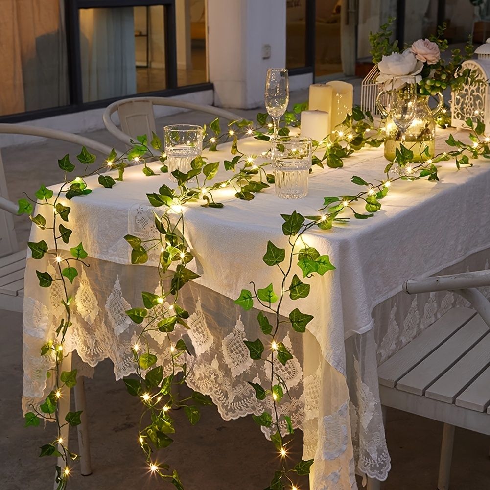 1 Roll Of Artificial Ivy Leaf Plants With LED String Lights (86.6''); Green Vine Garland Hanging Lights For Wall Party Wedding Room Home Kitchen Indoor & Outdoor Decoration