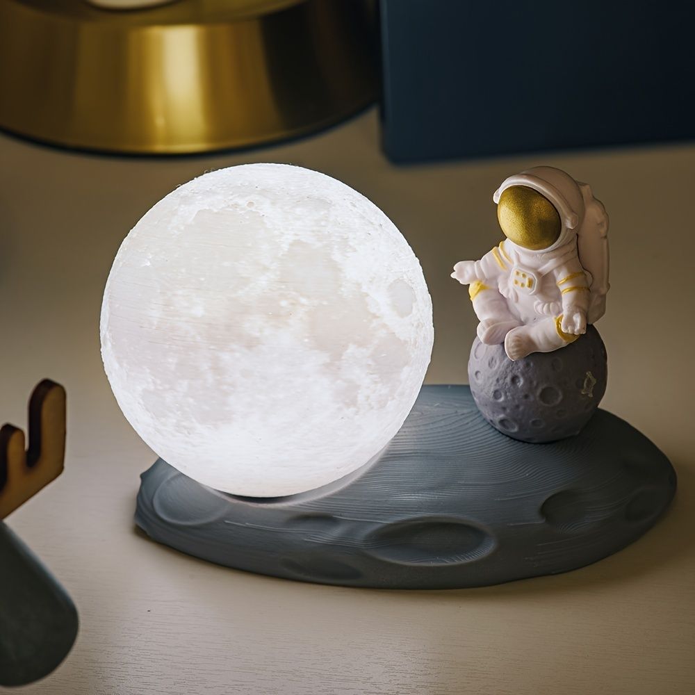 1pc Sitting Astronaut & Moon Night Light; Bedroom Sleep Light; Romantic Birthday Gifts; Bedside Table Lamp; Rechargeable Dimmable Atmosphere Night Light