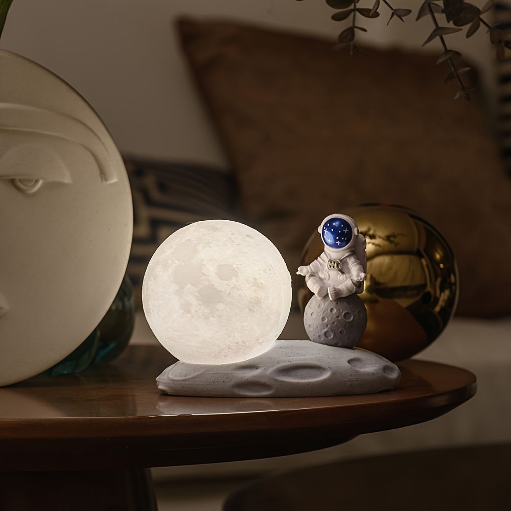 1pc Sitting Astronaut & Moon Night Light; Bedroom Sleep Light; Romantic Birthday Gifts; Bedside Table Lamp; Rechargeable Dimmable Atmosphere Night Light