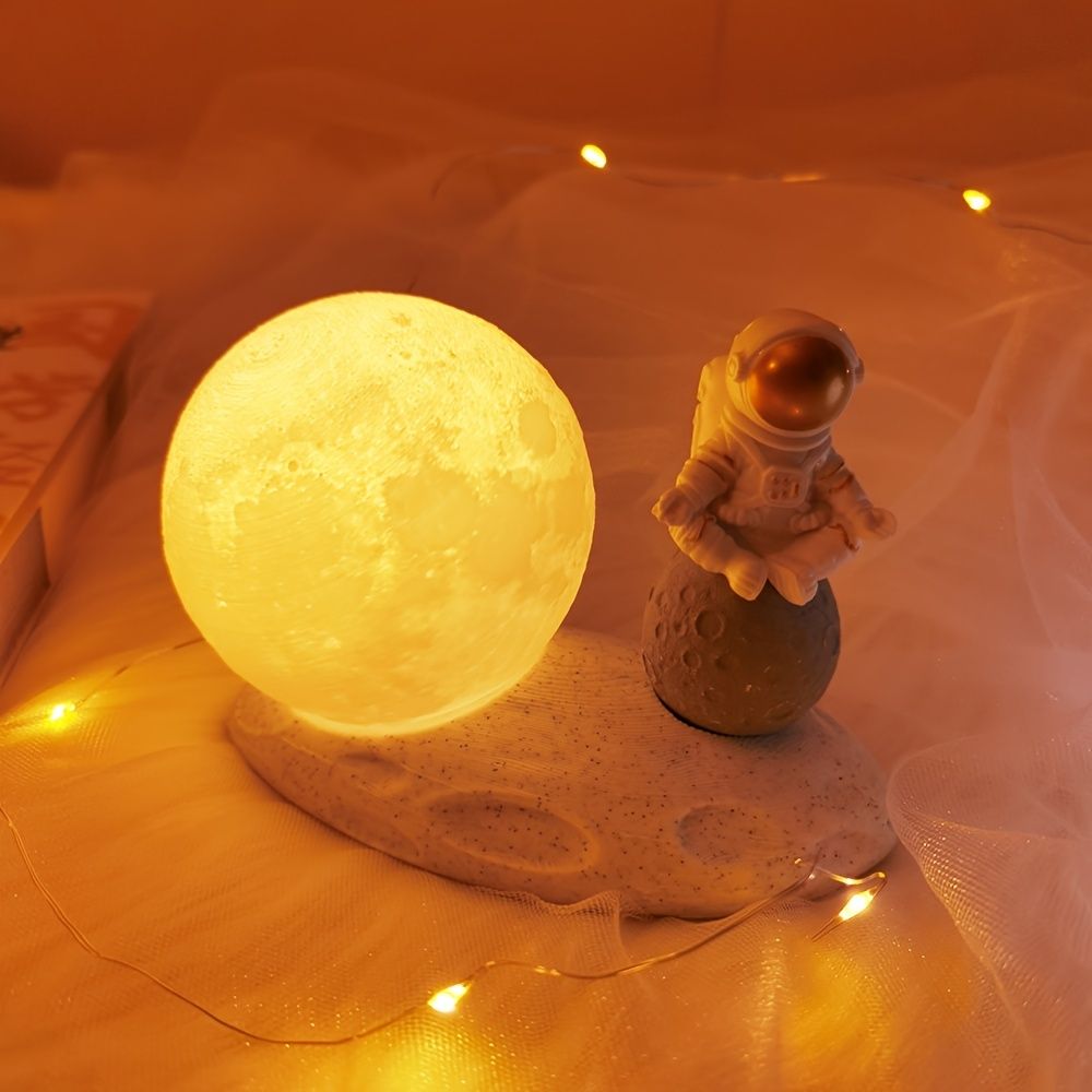 1pc Sitting Astronaut & Moon Night Light; Bedroom Sleep Light; Romantic Birthday Gifts; Bedside Table Lamp; Rechargeable Dimmable Atmosphere Night Light