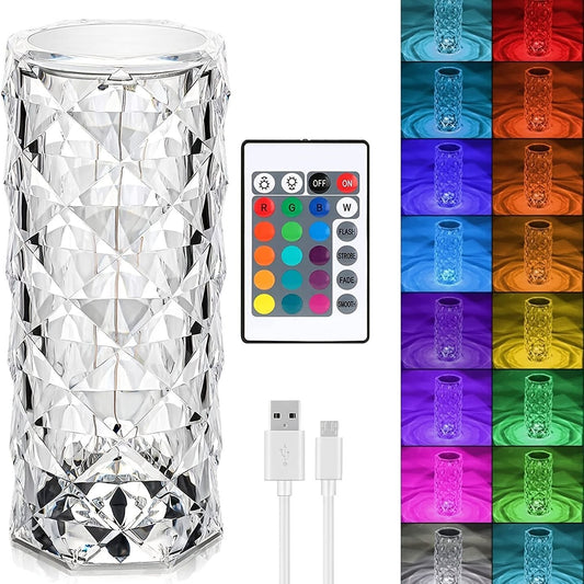 Rose Table Lamp; Crystal Lamp; Table Lamp; 16 Colors RGB With Touch&Remote Control; USB Rechargeable; 2000mah Battery; Romantic Atmosphere Light For Living Room; Bedroom; Room Decoration