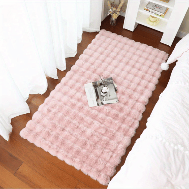 1pc Soft Plush Shaggy Area Rugs, Fluffy Bubble Velvet Floor Carpet For Bedroom Living Room, Bedside Rugs, Non-Slip Washable Carpet,