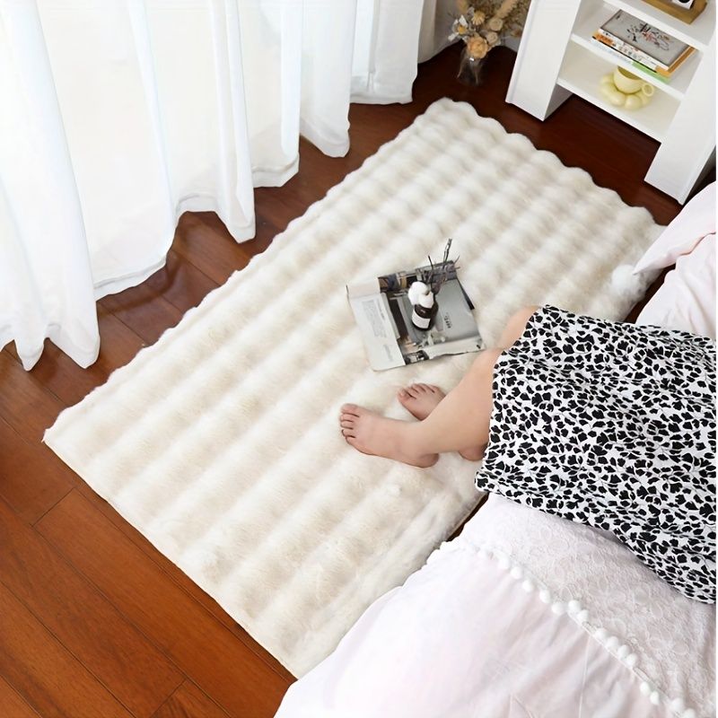 1pc Soft Plush Shaggy Area Rugs, Fluffy Bubble Velvet Floor Carpet For Bedroom Living Room, Bedside Rugs, Non-Slip Washable Carpet,