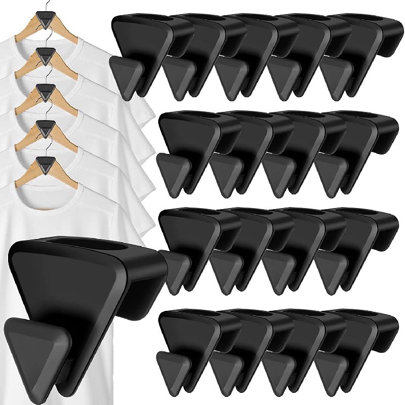 18pcs Clothes Hangers Connector Hooks, Space Triangles Hanger Hooks, Space Saving Closet Organizers And Hanger, As Seen On TV, Cascading Clothes Hanger Hooks To Create Up To 5X Closet Space, Black