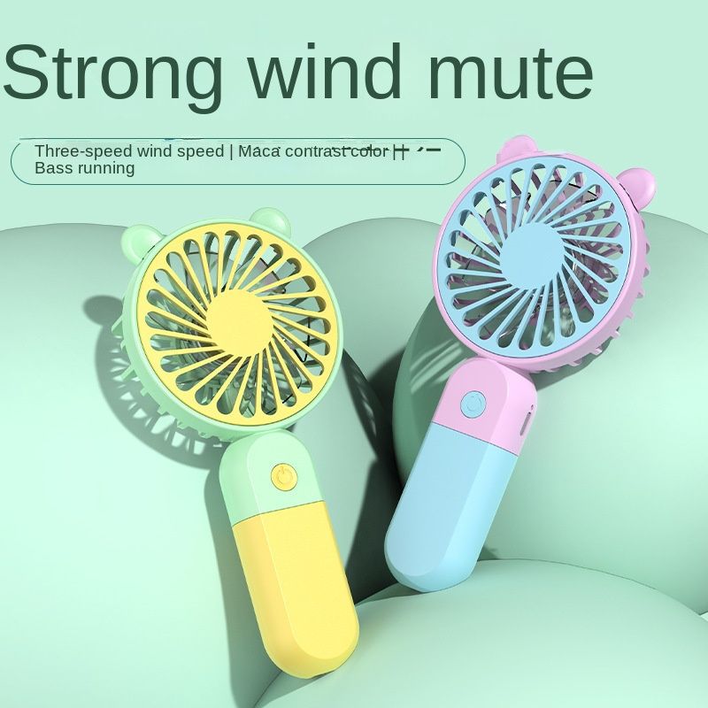 2024 cartoon handheld small fan USB charging small fan student desktop outdoor portable two-color small fan