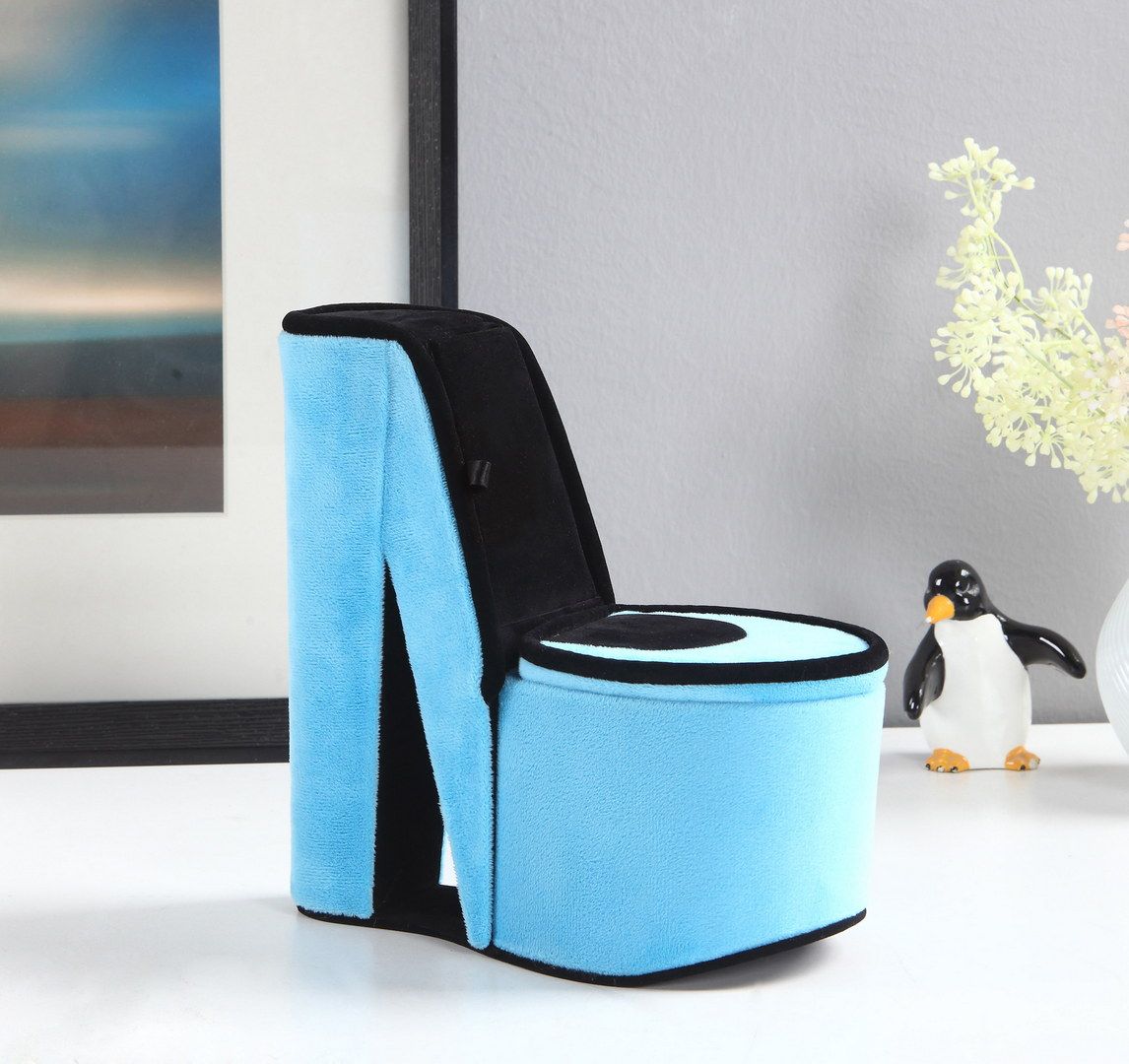 9" Tall Display Jewelry Box with Hidden Storage, High Heel Shoe Design, Turquoise Velvet