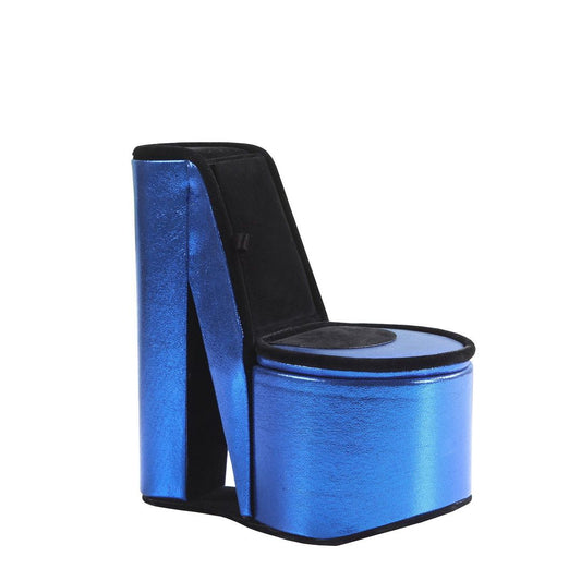 9" Tall Display Jewelry Box with Hidden Storage, High Heel Shoe Design, Blue Velvet