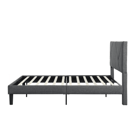 Full Size Upholstered Platform Bed Frame With Head Plate For Easy Assembly, Grey