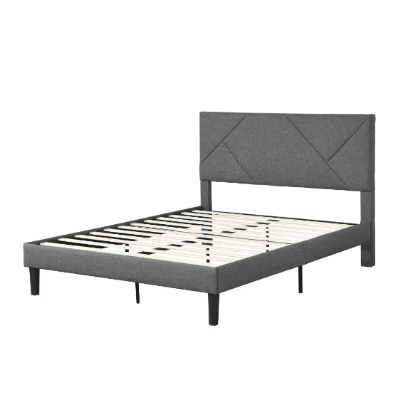 Full Size Upholstered Platform Bed Frame With Head Plate For Easy Assembly, Grey