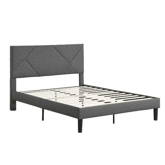 Full Size Upholstered Platform Bed Frame With Head Plate For Easy Assembly, Grey