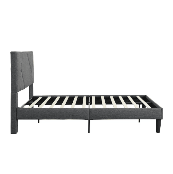 Full Size Upholstered Platform Bed Frame With Head Plate For Easy Assembly, Grey