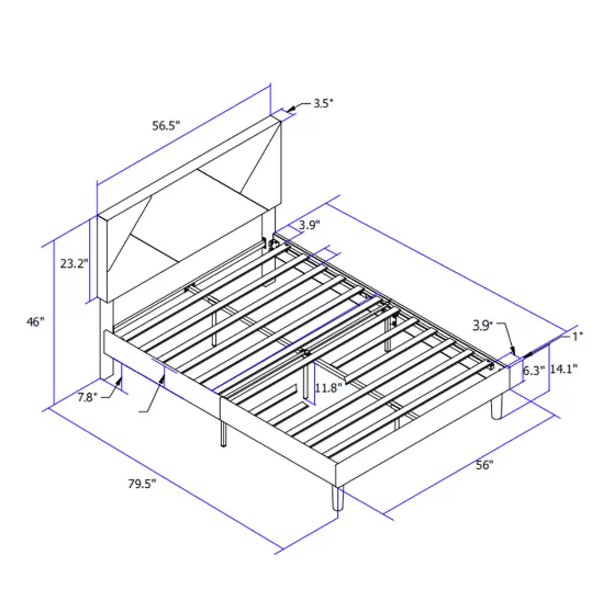 Full Size Upholstered Platform Bed Frame With Head Plate For Easy Assembly, Grey